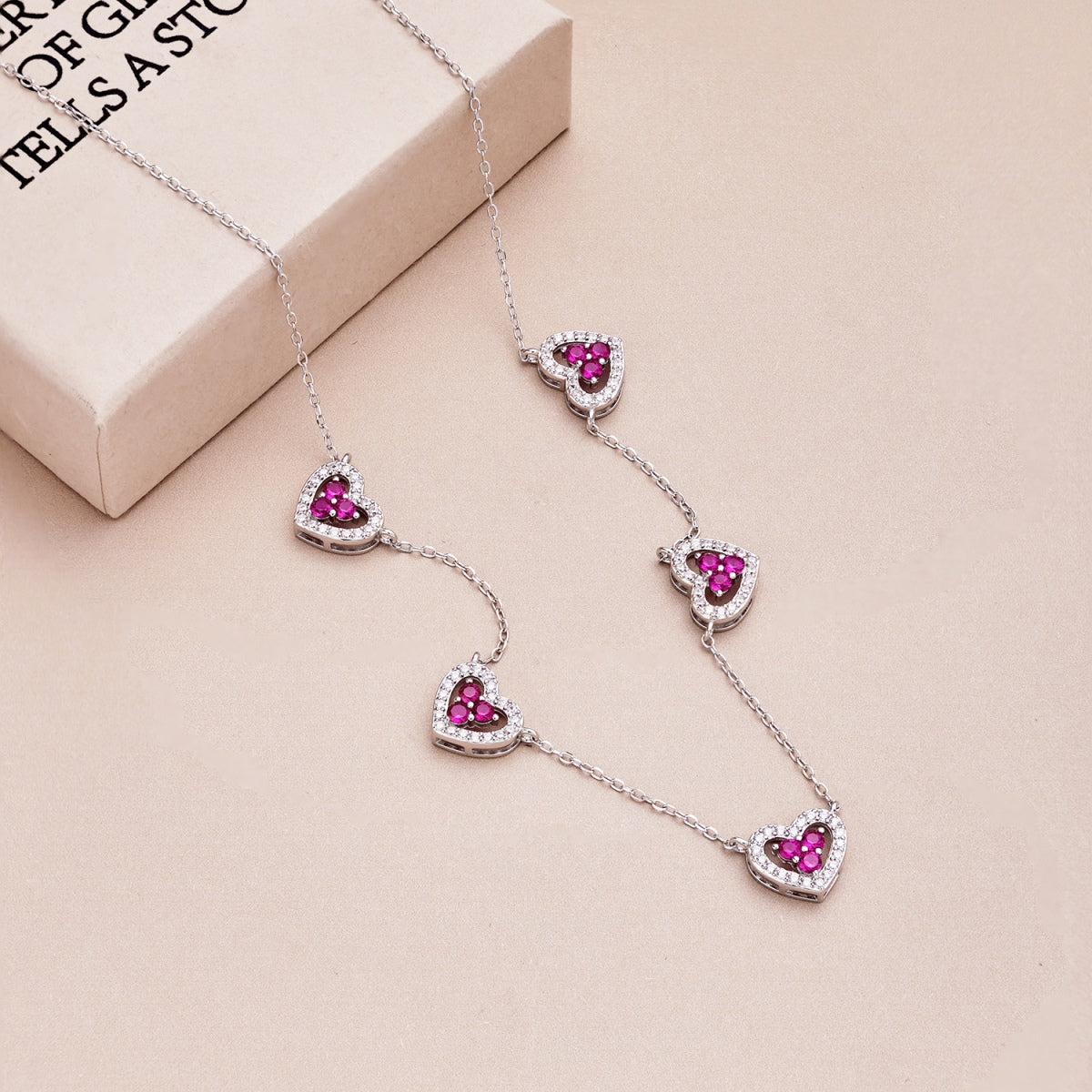 Sparkling Five Heart Necklace