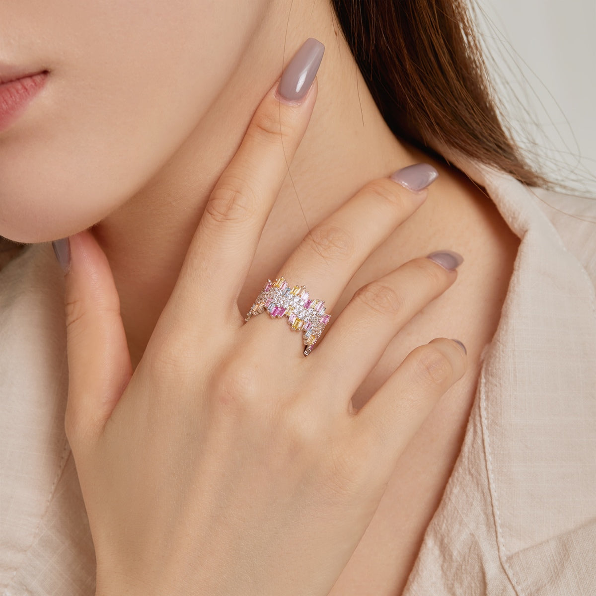 Luxurious Colorful Radiant Cut Daily Ring