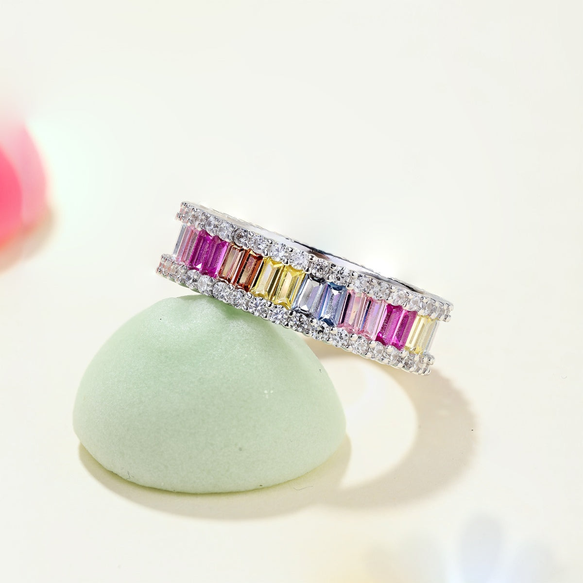 Dainty Kaleidoscopic Emerald Cut Daily Ring