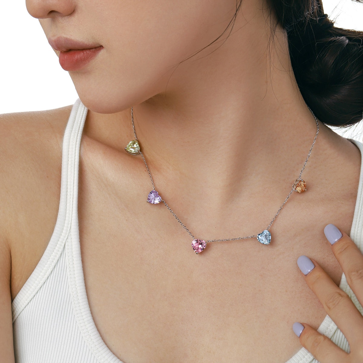 Sparkling Colorful Heart Cut Necklace