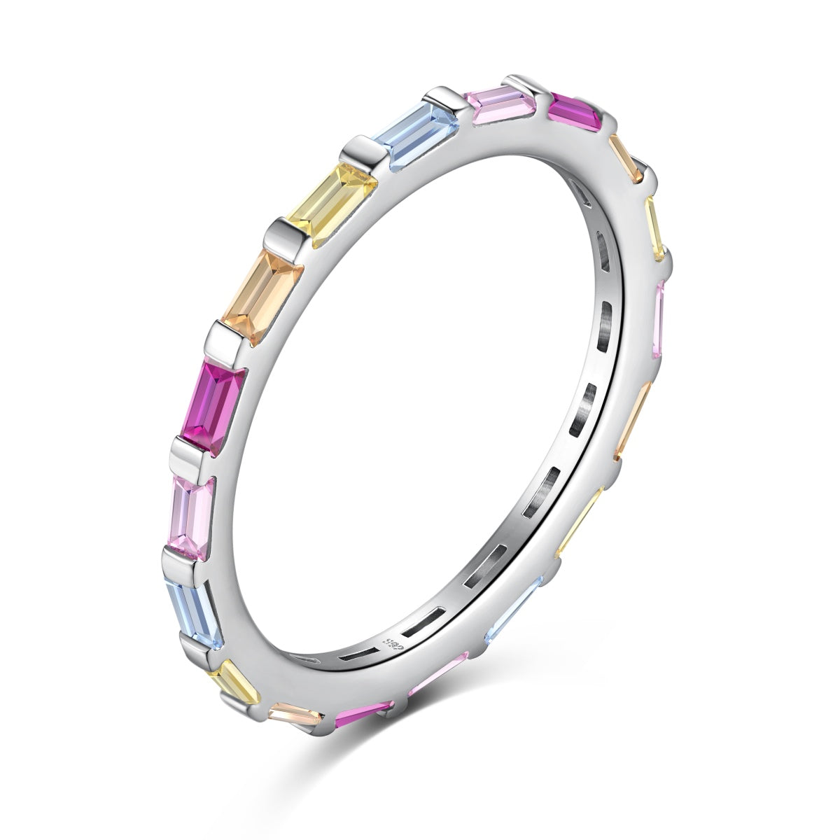 Exquisite Multicolored Emerald Cut Daily Ring